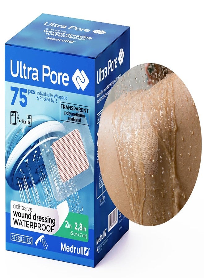 Medrull Sterile Transparent Dressing 75 Packs - Waterproof Adhesive Bandages 2x3 Ultra Pore Highly Absorbent Dressing Pad for First Aid and Wound Care, Ideal for Showering, Sports, Bathing - Image 1